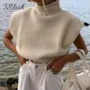 FSDA Turtleneck Sleeveless Vest Sweater Women 2022 With Shoulder Pads Knitted Pullover Autumn Winter Jumper Casual Tops Fashion ► Photo 2/6