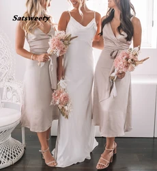 Short Bridesmaid Dresses Wedding Guest Dress Satin свадебное платье Tea-Length Robe De Soirée De Mariage 2021