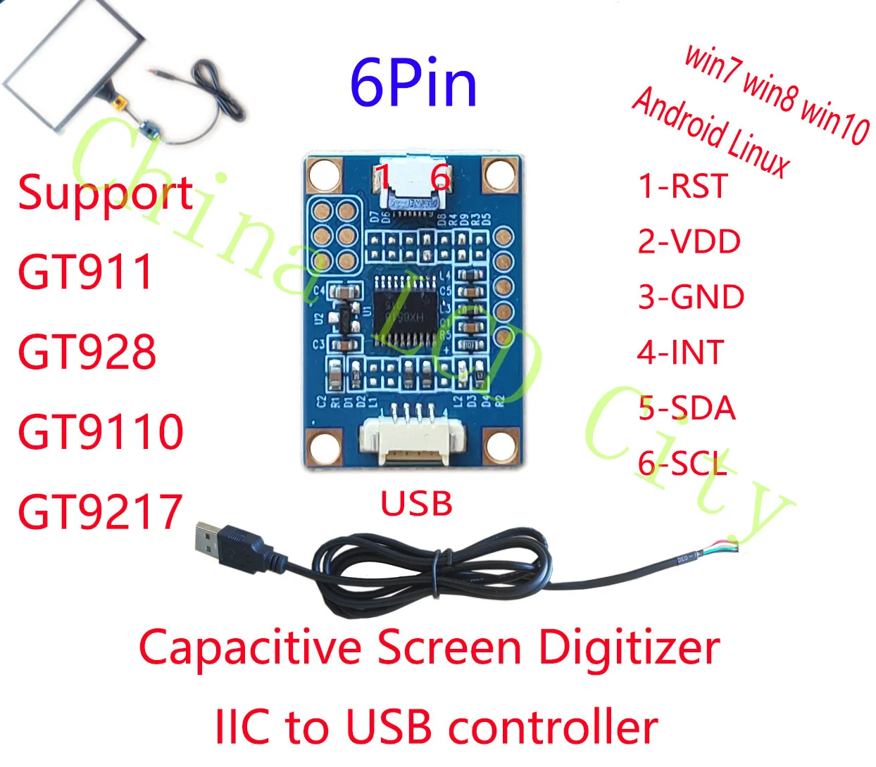Емкостный сенсорный сенсор дигитайзер I2C к USB контроллеру GT911 GT928 GT9271 FT5X06 FTXXXX