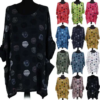 

Autumn New Fashion Women Ladies Large Size Pockets Dot Print Long Sleeve shirt Casual Top Blouse Free Ship рубашка женская Z4