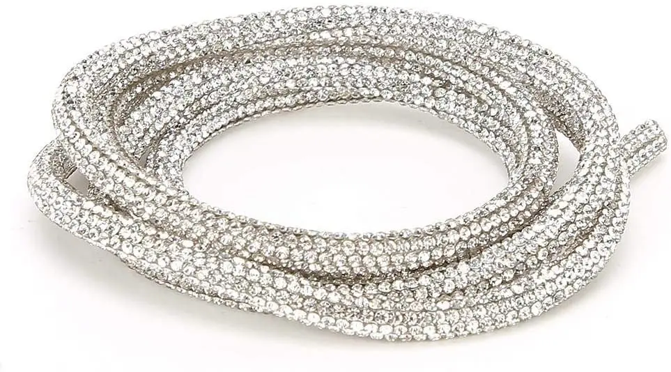 6Mm Rhinestones Trimming Round Tube Cord Cotton Rope Shiny White Crystal String Bling Drawstring For Diy Bows Headband Shoelaces