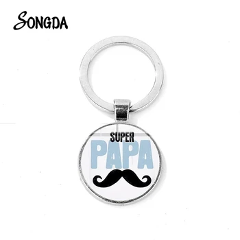 

Super Papa Men's Keychain for Father's Day Gift Best Dad Creative Design Glass Cabochon Key Ring Handmade Silverm Plated