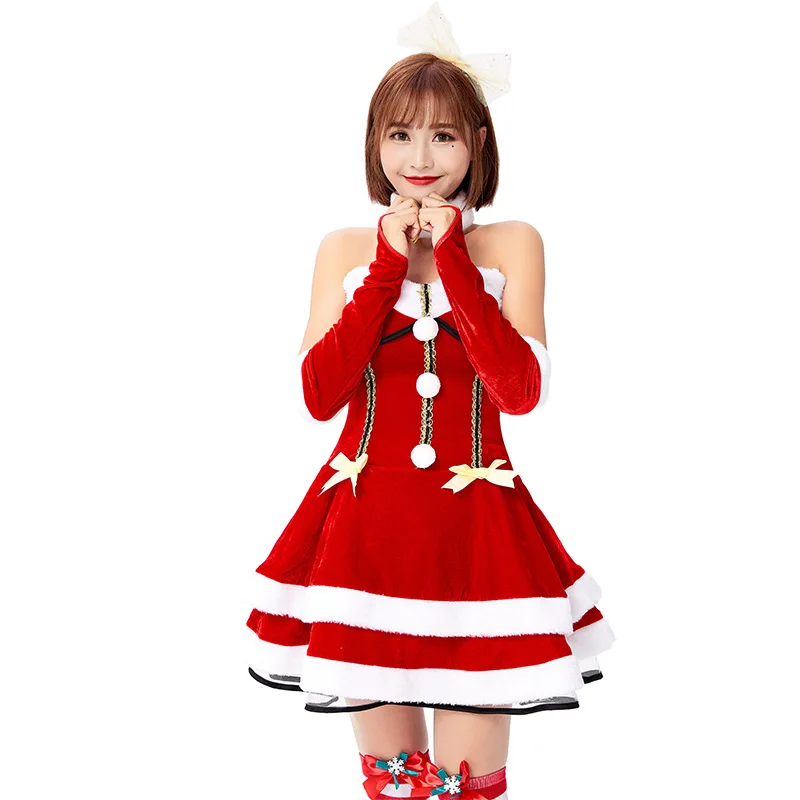 Новое поступление, рождественское платье, Женский Рождественский костюм для взрослых, красные платья, сексуальные платья без бретелек, Женский костюм Санта Клауса