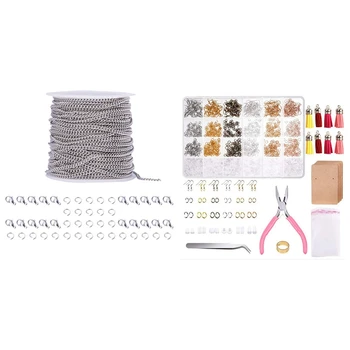 

10M Jewelry Making Chains with 20X Lobster Clasps and 30X Jump Rings & Earring Hooks for Jewelry Making with Fishhook