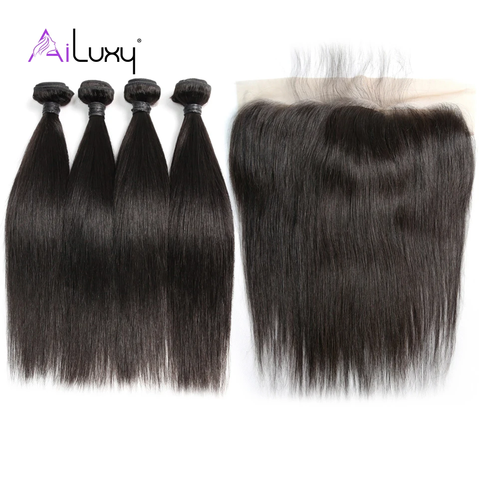 

Aiuxy OneCut Hair Brazilian Human Hair Straight Wave Hair 4 Bundles with Frontal Unprocessed Virgin Hair bundles with Frontal