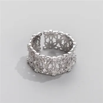 

sodrov S925 sterling silver fashion retro hollow lace ring female open zircon diamond index finger ring size adjustable