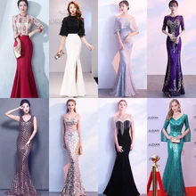 Вечернее платье с блестками и кисточками, модное платье на тонких бретельках, торжественное платье в виде раструба, Длинные вечерние платья E043, больше стилей