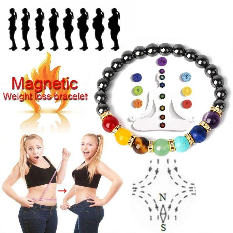 Natural Hematite 7 Chakra Bracelets Men Reiki Energy Stone Weight Loss Yoga Bracelet Slimming Woman Health Care Therapy Jewelry