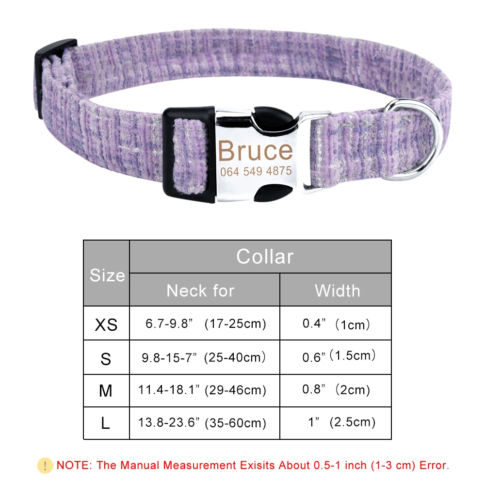 Customized Dog Collar Pure Color Adjustable Pet Collar Engraved Tag Id Name Puppy Collars for Cat 