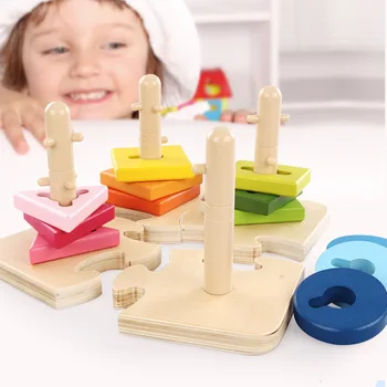 

Creative Lovely 2020 4 Column Geometry Cognition Matching Wooden Block Toys For Children Learning Educational Assembling Toys