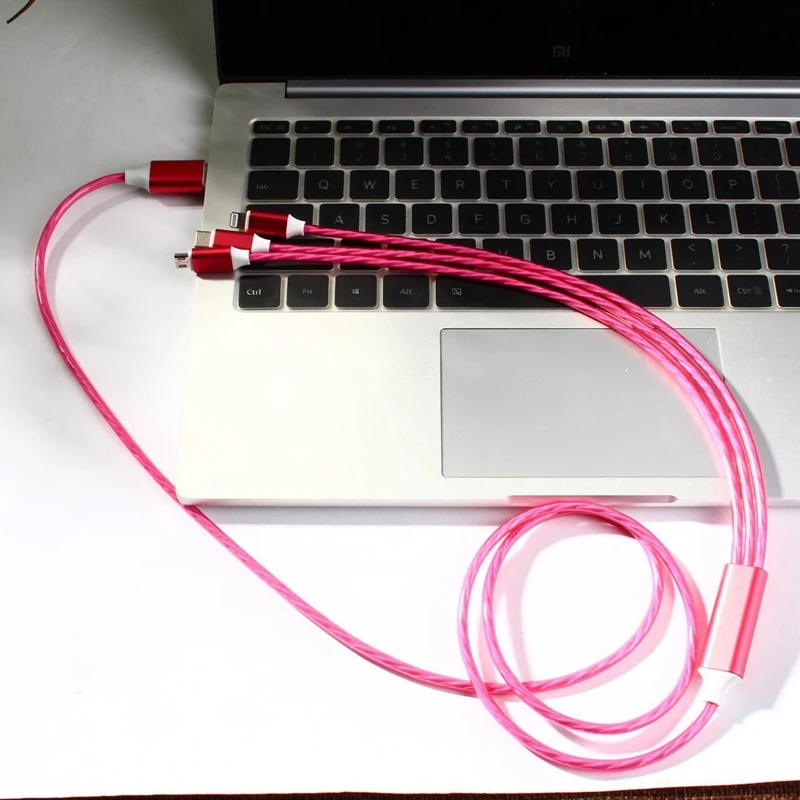 3 в 1 USB кабель для зарядного устройства светодиодный светящийся струящийся кабель Micro usb C для iPhone Android type C 2.4A Быстрая зарядка кабель для передачи данных