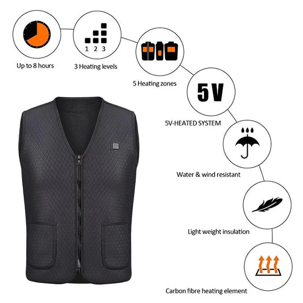 Для мужчин и женщин Регулируемый температурный жилет энергосберегающий электрический нагрев теплая куртка пальто USB Молния