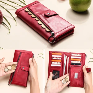 Image 2 - Kontakts 100% prawdziwej skóry portfel kobiety luksusowe hasp monety kiesy futerał na karty Rfid portfele dla kobiet clutch Bag Cartera Mujer