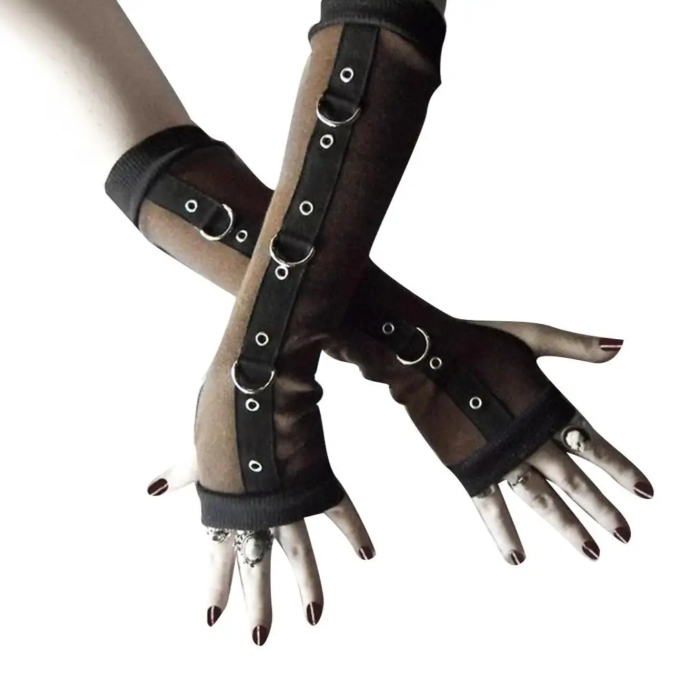 Панк женские рукава металлические d-кольца перчатки без пальцев нарукавники рукава с отверстием для большого пальца