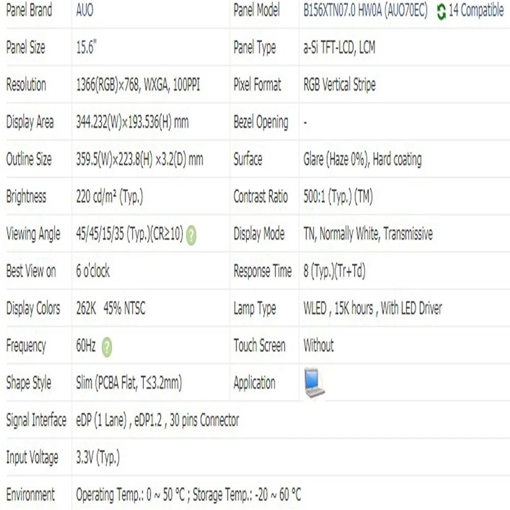 N156BGE-E41 N156BGA-EB2 EAA E32 N156BGE-EA2 15.6 polegada 1366X768 EDP 30pin Tela