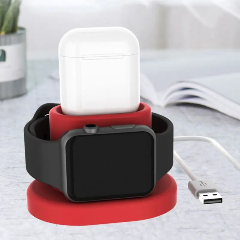 2 в 1 Силиконовая Подставка для зарядки держатель для Apple Watch для Airpod зарядная док-станция