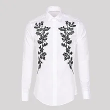 Корейский стиль, мужская белая рубашка с вышитыми деревьями, с длинным рукавом, осень, весна, приталенная, подходит для бизнеса, свадьбы, отложной воротник, платье, рубашки