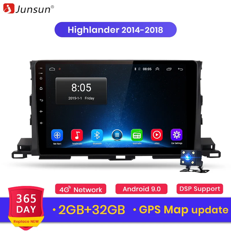 Junsun V1 2G+ 32G Android 9,0 для Toyota Highlander 14-18 автомобильный Радио Мультимедиа Видео плеер навигация gps 2 din dvd
