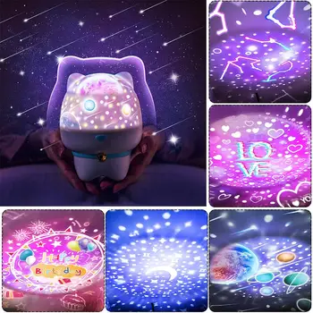 

Cute Projection Lamp USB Rechargeable ABS Silicone Kids Bedroom Bedside LED Night Light Creative Valentine's Day Gifts