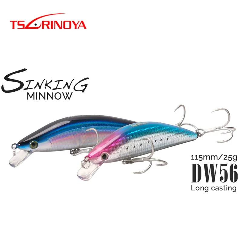 

TSURINOYA DW56 Sinking Minnow 11.5cm 25g Hard Fishing Lure Diving Depth 1.2m Saltwater Long Casting Fishing Bait Treble Hooks
