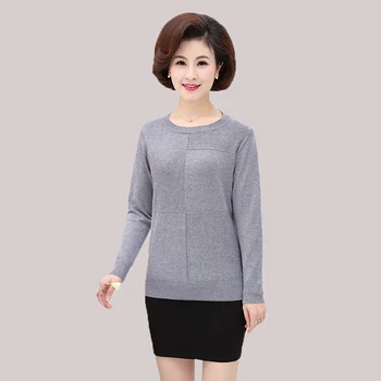 

Spring Women Sweater 2018 New Solid Color Long-sleeved Loose Mother Sweater autumn Round Neck Fashion Pullover Ladies Sweater