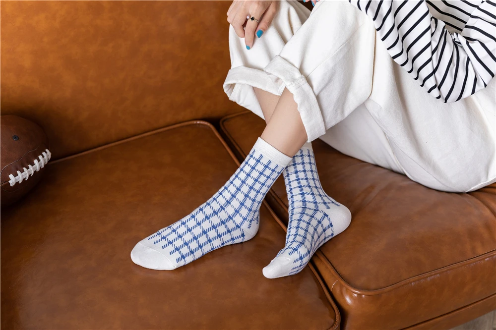 England Stil Herbst Frühling Navy Baumwolle Sokken Vintage Gestreiften Plaid Prairie Lattice Chic Preppy Mid Tube Socken Dropship – Detail 31