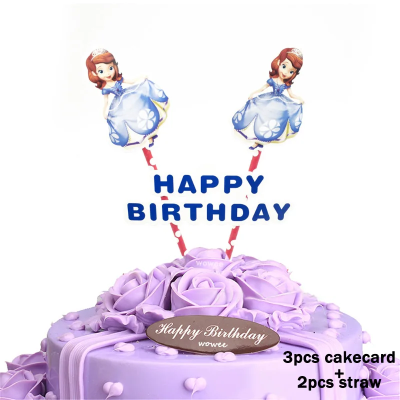 1set CakeTopper Flag София Принцесса София Дети День рождения украшения набор вечерние принадлежности баннер на тарелке, чашке, шляпе соломенная сумка вилка салфетка - Цвет: 1set CakeTopper Flag