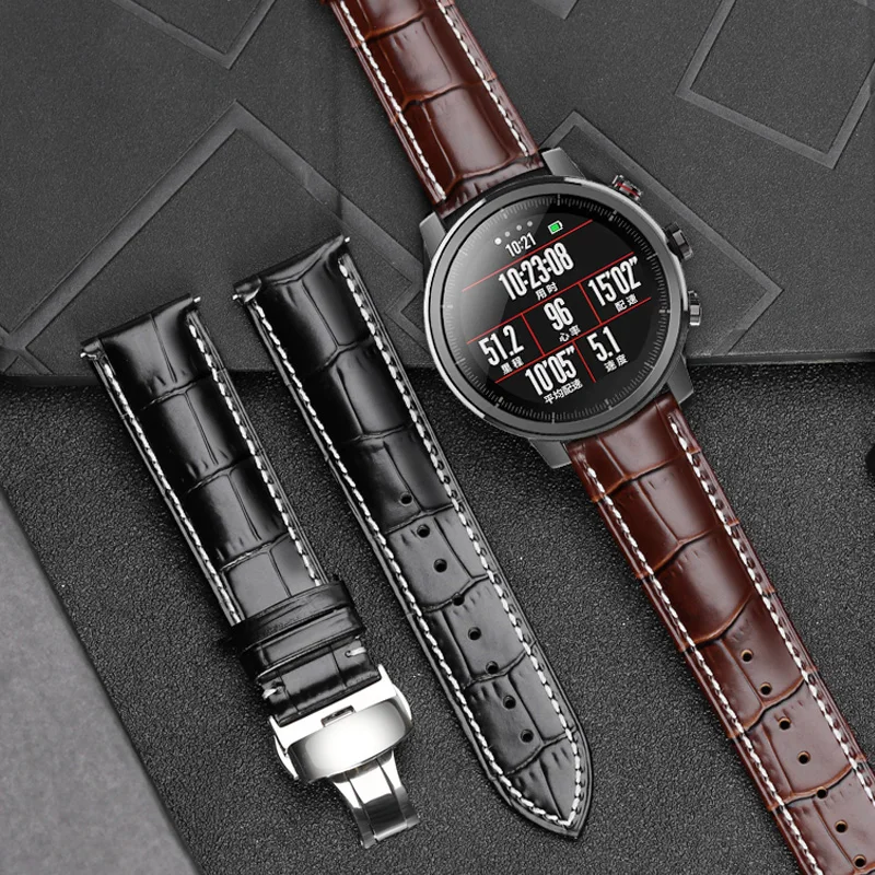 22 мм браслет из натуральной кожи для Amazfit GTR/GTS/Amazfit Stratos сменный ремешок аксессуары пружинная игла быстросъемный