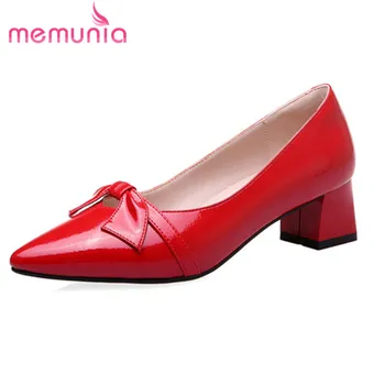 

MEMUNIA 2020 new arrive women pumps bowknot spring summer single shoes pointed toe square heel elegant wedding shoes ladies