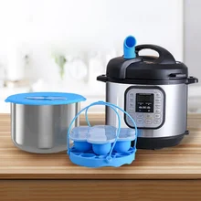 4pcs/set Pressure Cooker Silicone Steamer Rack Insulation Pad Silicone Cover Vent 7-hole Food Supplement Box