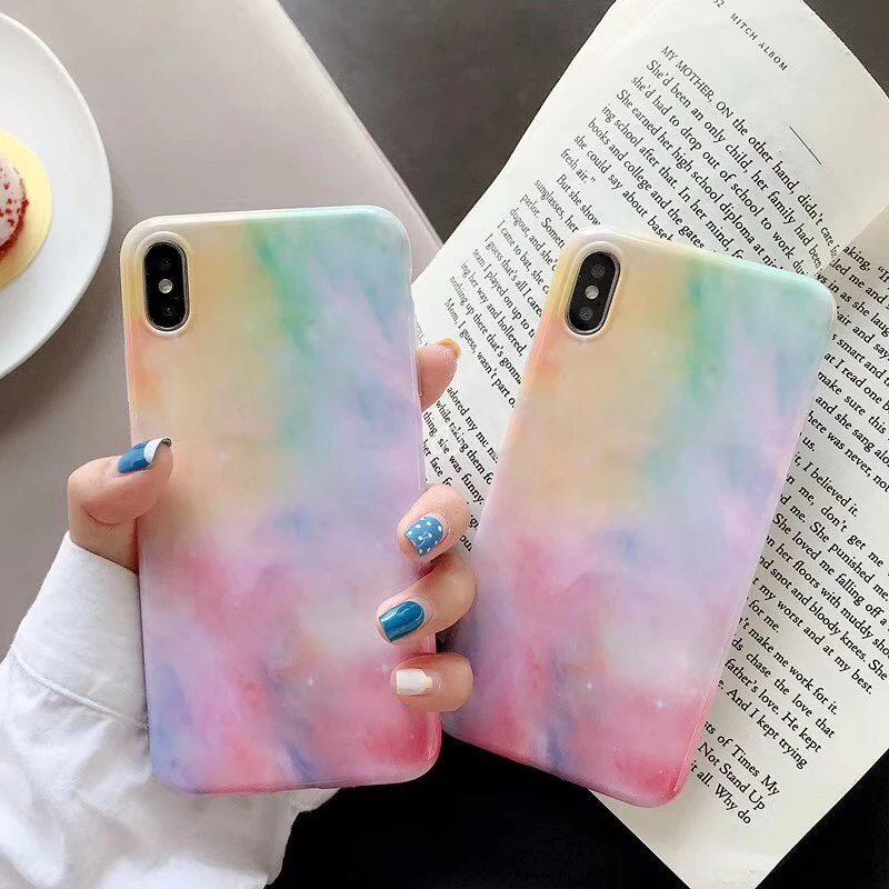

Colorful Phone Cases For iPhone XR XS Max 7 8 Plus X 6 6S Plus Gradient Soft IMD Shockproof Cover Glossy Full Body Case For 7 XR