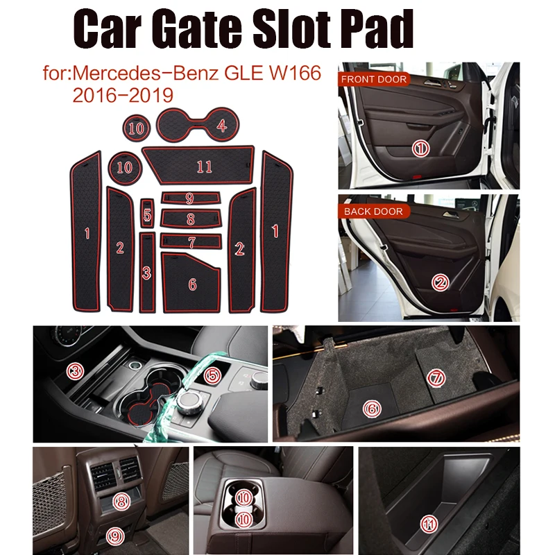 

14pcs/set Car Accessories Interior Door Groove Mat Gate Slot Pad Non-Slip Cup mat for mercedes-benz GLE W166 2016-2019 styling