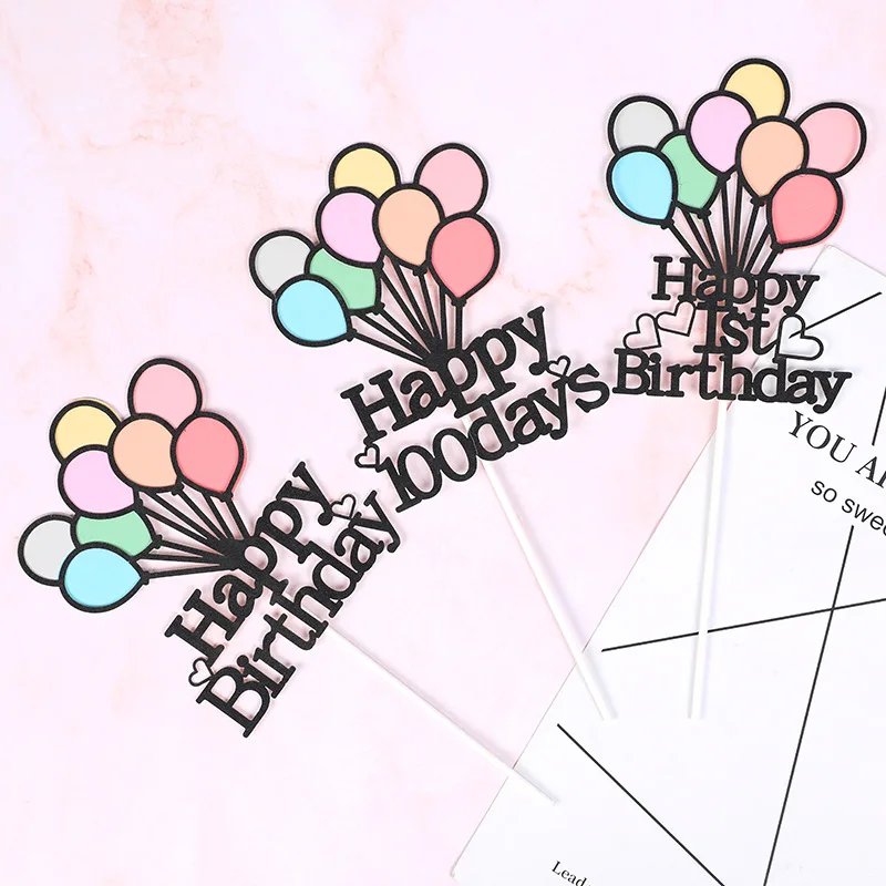 

1st Happy Birthday Cake Topper Colorful Air Balloon Cupcake Topper For Kids 100 Days Birthday Party Cake Decorations Baby Shower
