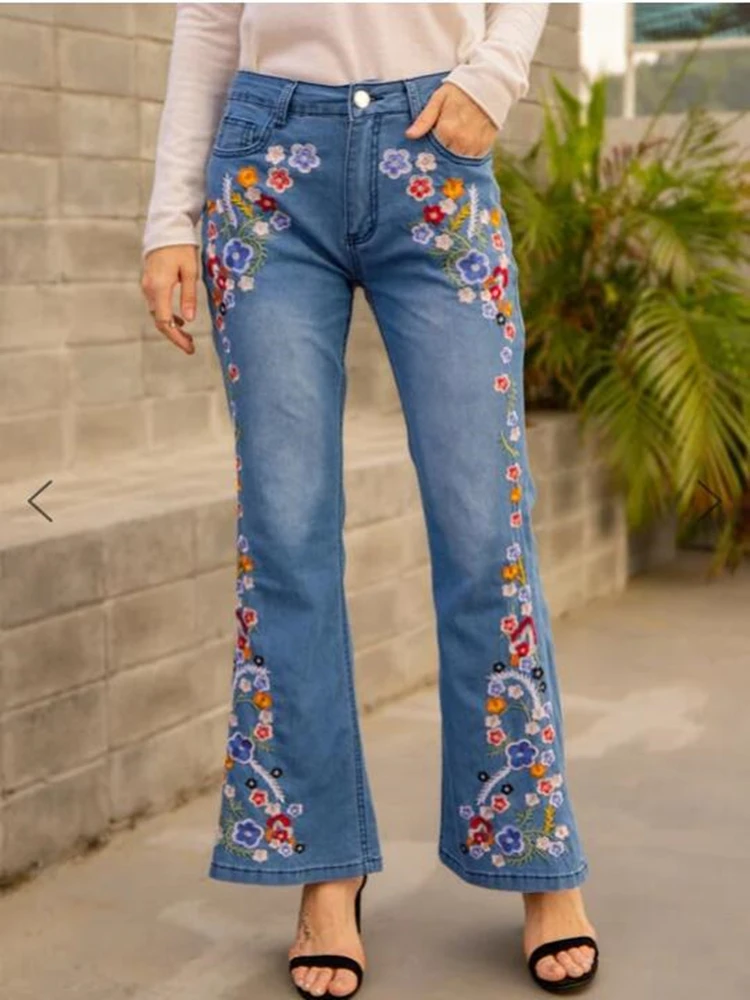 Streetwear flower Embroidery skinny jeans 3