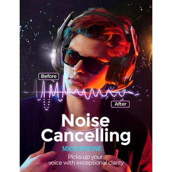 Mpow Iron Pro Wireless Gaming Headset USB/3.5mm Headphone with Noise Canceling Mic 3D Surround 20h Playback for PS5 PS4 PC Gamer 4