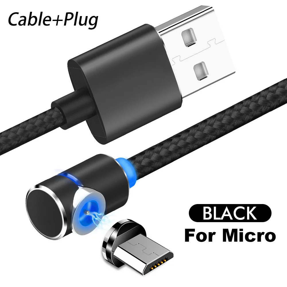 1 м 2 м Магнитный кабель Micro usb type C адаптер зарядное устройство быстрый зарядный кабель для samsung A30 A50 зарядный магнит Android шнур для телефона - Цвет: For Micro Black