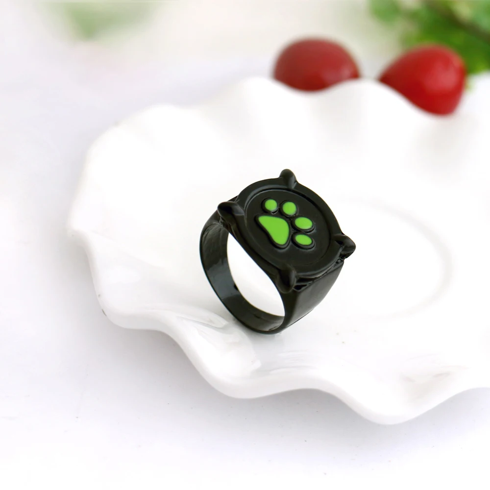 Anime Black Cat Rings Girl Boy Green Print Enamel Cat Paw Finger Ring Cosplay Jewelry Party Kids Men Women Ring Birthday Christm