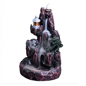 

Ceramic Incense Burner Fragrance Holder Mountain River Waterfall Porcelain Backflow Incense Burner Buddhist Censer with 50 Cones