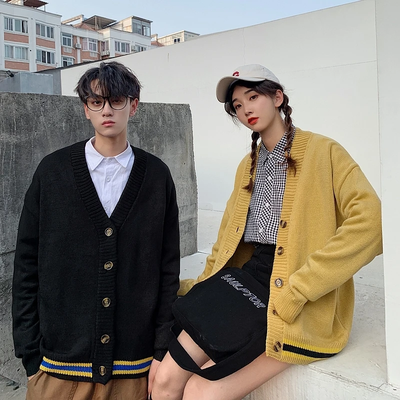 Autumn Cardigan Men Fashion Solid Color Casual Knit Sweater Jacket Man Streetwear Wild Loose Sweater Coat Male Clothes M-2XL