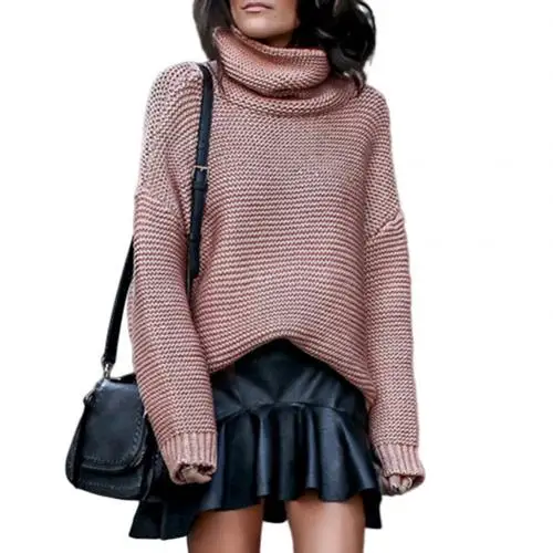 Skin Pink Женские свитера, пуловеры, зимние, утолщенные, повседневные, с длинным рукавом, с высоким воротом, вязаный свитер, пуловер, женские свитера, Женский Топ - Цвет: Skin Pink