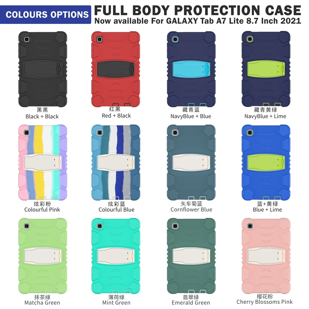 Samsung Galaxy Tab A7 Lite 8.7 inch SM-T220 SM-T225 Case Kids Safe Shockproof Hard PC Silicon Hybrid Stand Tablet Cover tablet case