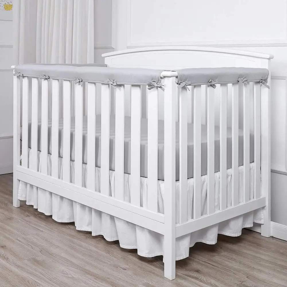 White EXQ Home 3-Piece Baby Crib Rail Cover Set for 1 Front Rail and 2 Side Rails,Safe Kids Padded Crib Rail Protector from Chewing for Standard Cribs,Soft Batting Inner for Baby Teething Guard 