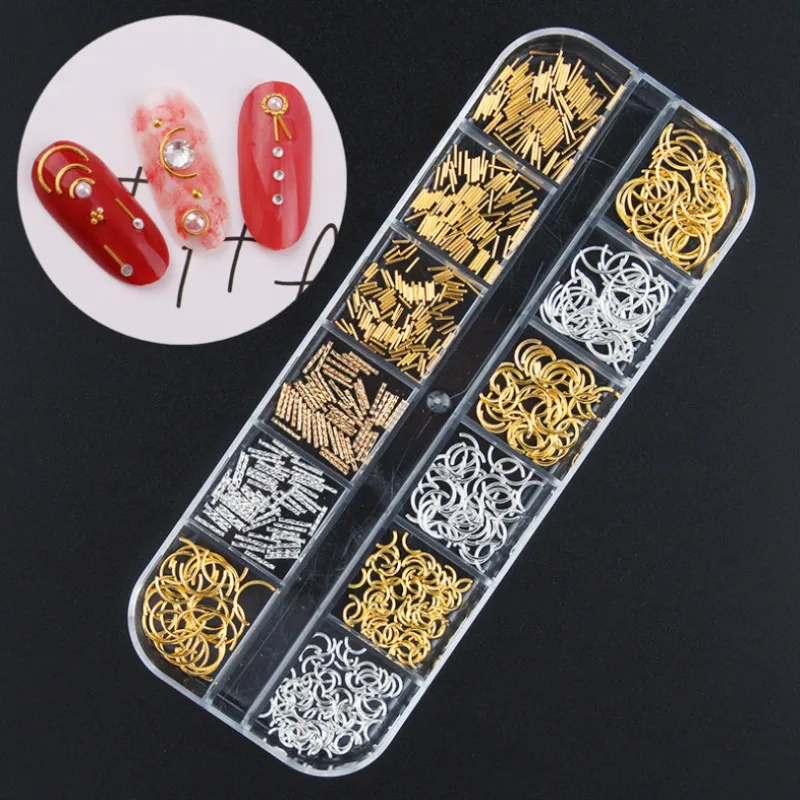 1 чехол золотые, серебряные, полые 3D украшения для дизайна ногтей микс металлическая рамка заклепки для ногтей Блестящий кулон стразы аксессуары для маникюра шпильки