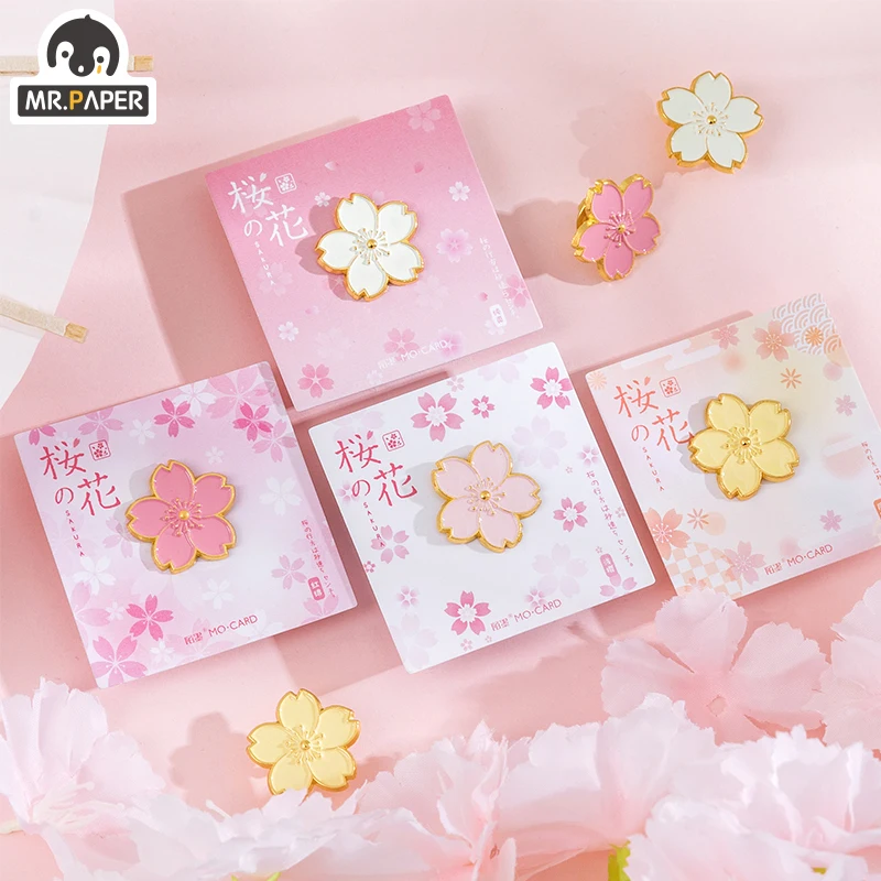 Mr.Paper-Kit de decoración de cuentas japonesas, Juego de 4 diseños, estilo Ins, Sakura Flower, placa de Metal individual