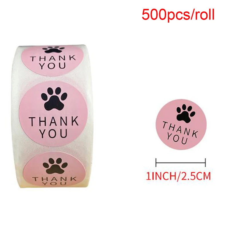 

500PCS Pink Thank You Sticker Seal Labes Dog Paw Print Gift Stationery Stickers