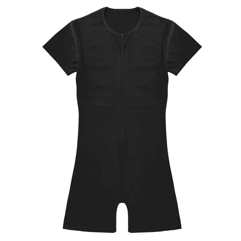 Male Sport Sleepwear Short Sleeve Front Zipper One-piece Ballet Gymnastics Men Leotard Bodysuit Jumpsuit Sports Gym Dance Wear plaid pajama pants