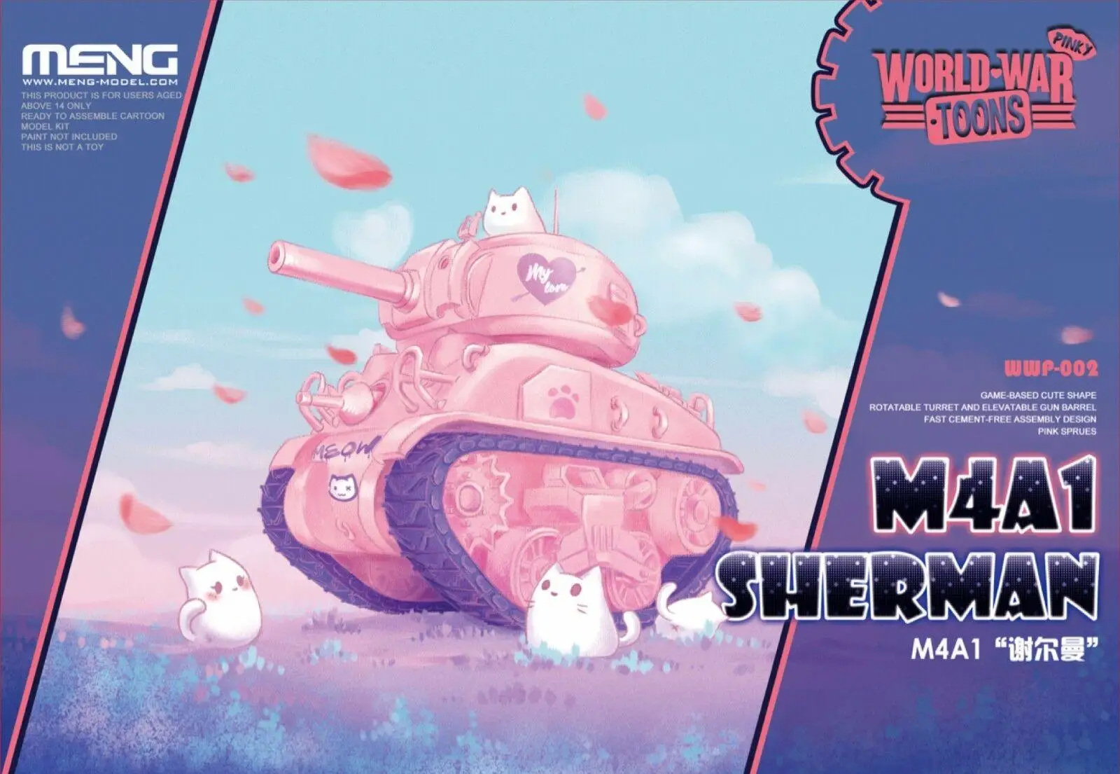 MENG Model WWP-002 Sherman M4A1 (Q Edition) World-War Toons (Cartoon Pink) |
