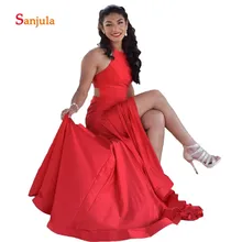 Красные длинные платья с бретельками для выпускного вечера, вечерние платья для выпускного вечера с разрезом для ног, вечерние платья с открытой спиной, vestido de baile longo D1121