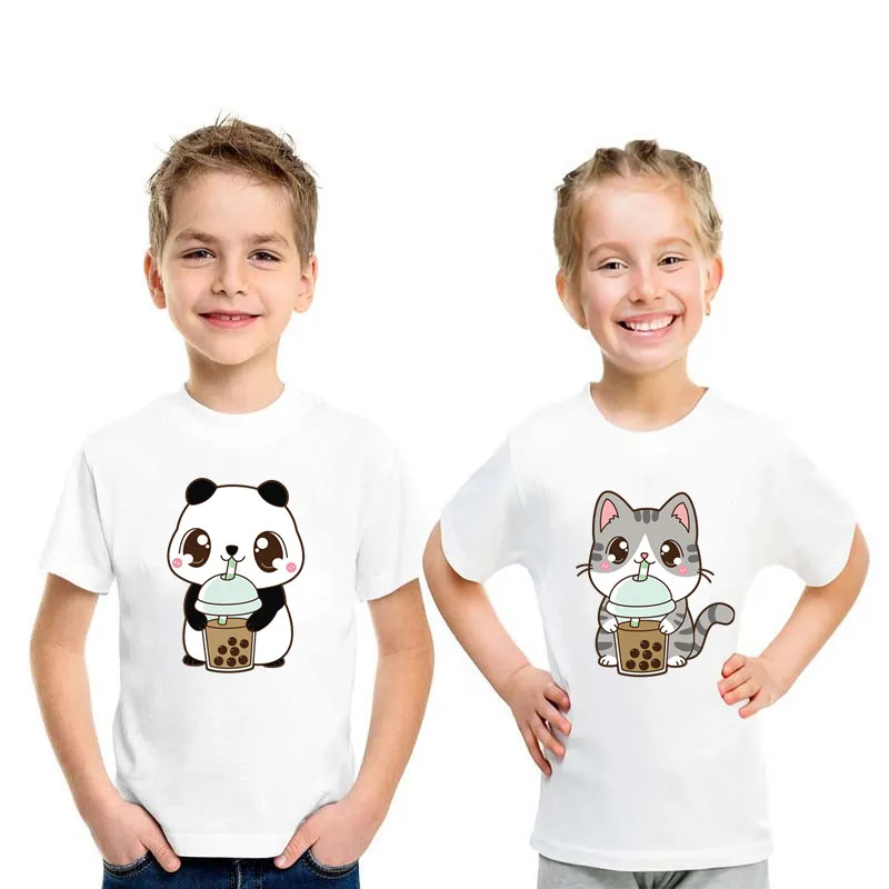 Cute Panda Like Milk Tea Cartoon Print Maglietta Per Bambini Divertente Cat Dog Ragazzi/Ragazze T-Shirt Abbigliamento Per Bambini Summer Baby Tops,Hkp