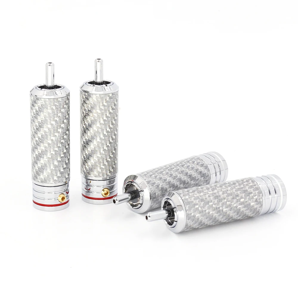 

R1720 4pcs Carbon Fiber Rhodium-Plated RCA Plug Connector For DIY Audio Cable